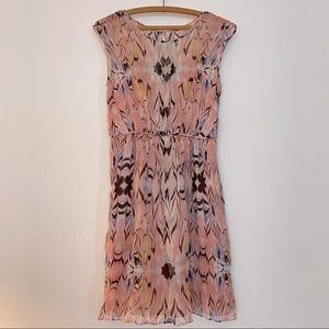 J.CREW Pink Dress 100% Silk Marbled Printed Chiffon